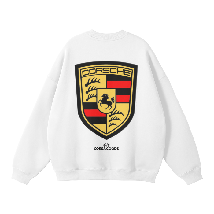 "CORSCHE" P-CAR BADGE CREWNECK FLEECE WHITE